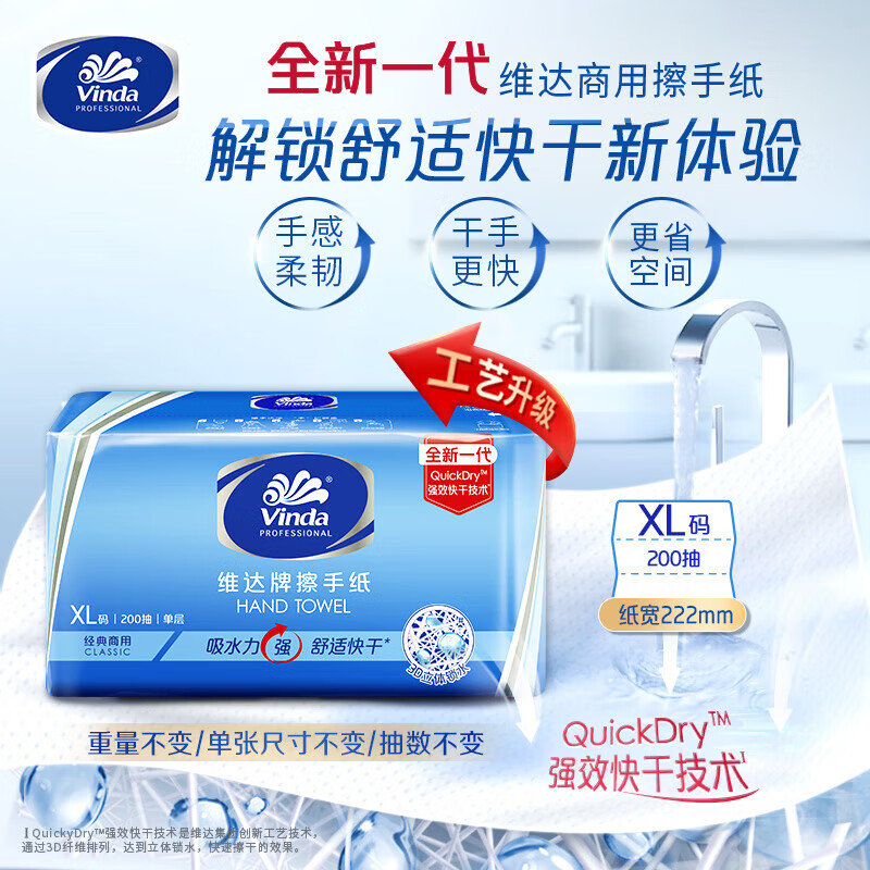 维达商用擦手纸VS2060酒店物业三折卫生间商场吸水纸200抽整箱装 - 图0