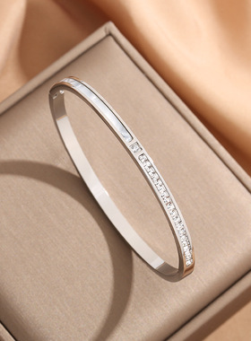 日韩气质方钻贝壳细版暗扣钛钢手镯女 潮带钻珍珠母贝壳手环批发