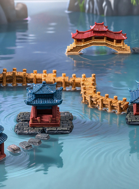 中式古风亭台楼阁桌面微景观摆件