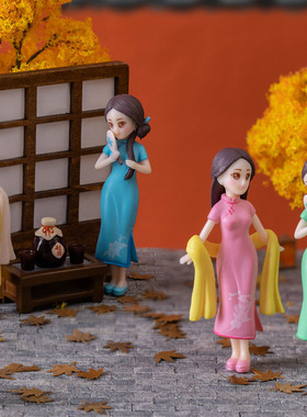 81mm穿旗袍女孩微景观创意人物摆件蛋糕装饰古风车载桌面摆设一对