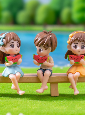 可爱注塑卡通情侣吃西瓜小人摆件