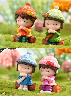 小人可爱风许愿多肉花盆配饰摆件