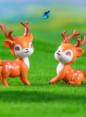 微景观创意塑料梅花鹿摆件
