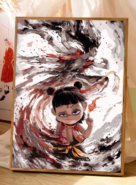 柒彩 diy数字油画哪吒敖丙之魔童闹海丙烯手工填色客厅装饰画