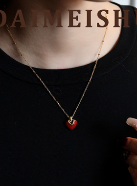 新年时尚简约百搭红色滴油珐琅爱心项链轻奢感本命年锁骨链女