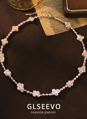 原创手工设计紫色巴洛克花朵珍珠项链小众百搭脖颈链饰品