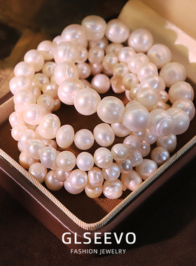 原创白色天然珍珠螺纹珠手串精致百搭手链送朋友手镯串珠diy手饰