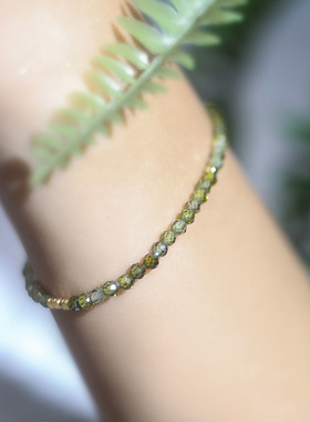 叠戴风复古超闪绿色锆石串珠手链女纯银3mm极细切面极简显白百搭