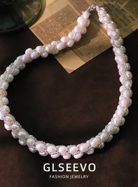 原创天然白色珍珠玻璃项链女轻奢气质锁骨链简约感百搭脖颈链