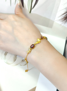 拉丝工艺蝴蝶手链s925纯银天然水晶石橄榄石气质彩宝时尚轻奢饰品