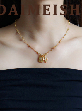 欧美复古时尚精致碎冰冰镂空双十字架吊坠项链轻奢感锁骨链女