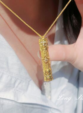 中式手工拉丝藏福纳吉仙女棒项链真金电镀轻奢金店同款配饰