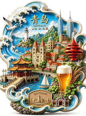 青岛文创冰箱贴2026新款金属浮雕磁贴五四广场旅游纪念品伴手礼物
