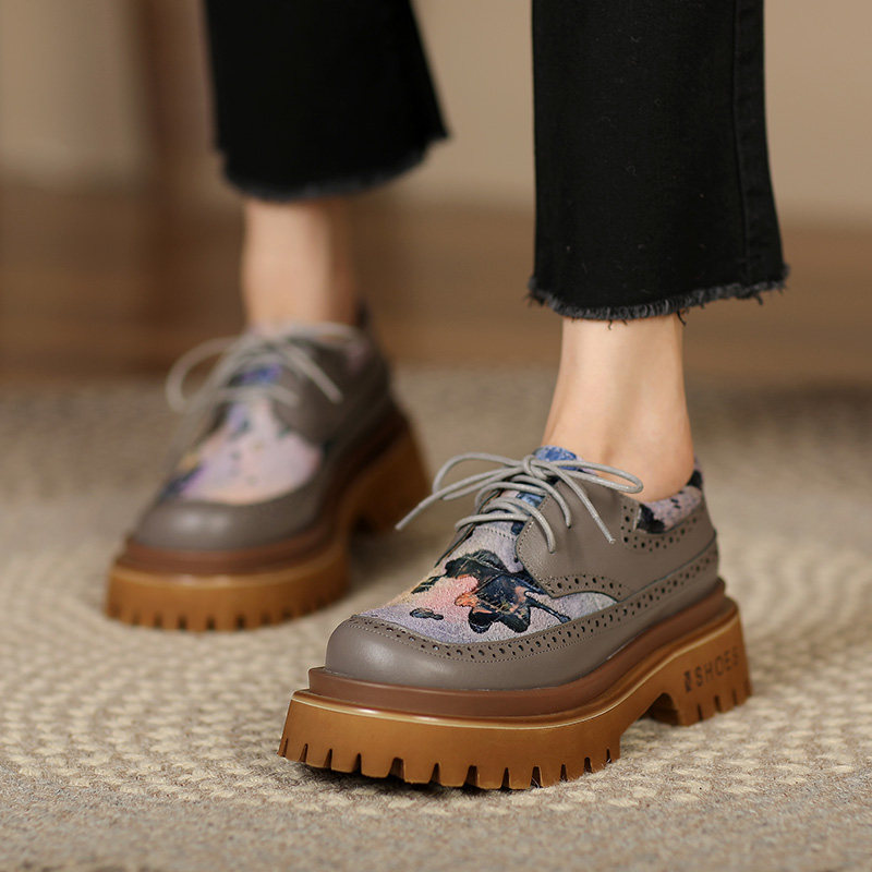 杨小东气质圆头真皮厚底松糕鞋原创春秋新款撞色深口增高粗跟单鞋,淘宝优惠券,粉丝福利购,淘宝优惠卷