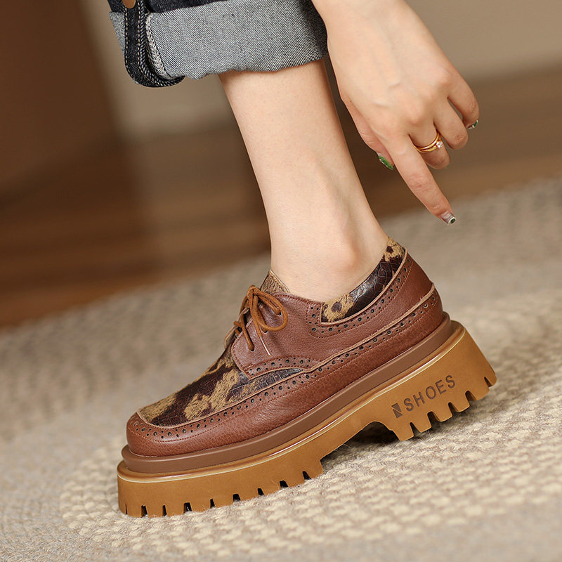 杨小东气质圆头真皮厚底松糕鞋原创春秋新款撞色深口增高粗跟单鞋,淘宝优惠券,粉丝福利购,淘宝优惠卷