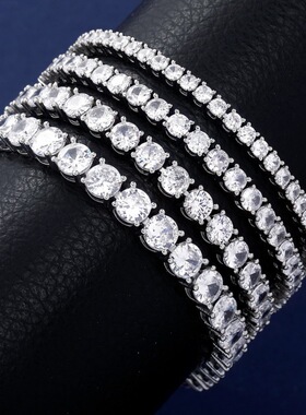 跨境爆款锆石网球链饰品男项链欧美小众嘻哈hiphop首饰女手链批发