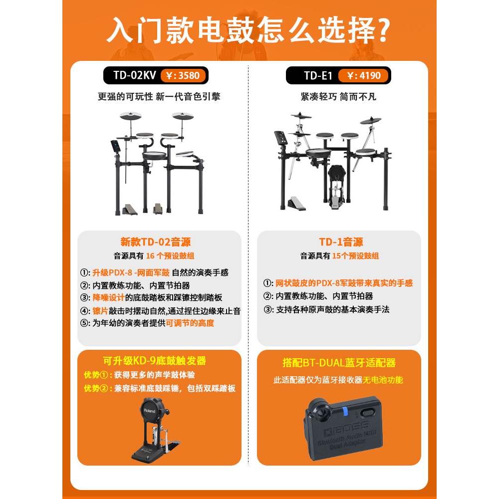 罗兰电子鼓TDE1 TD02KV/1DMKX家用初学专业考级1KPX折叠电架子鼓 - 图1