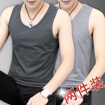 2 ຊິ້ນ] Modal ຜູ້ຊາຍຮອບຄໍ vest summer ໃຫມ່ ice silk cotton sleeveless hurdle sports fitness men's trend