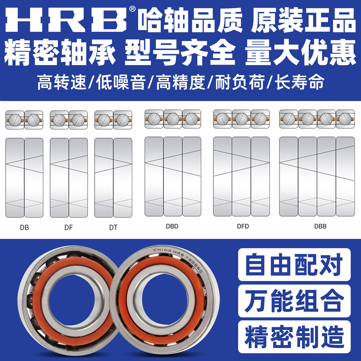 HRB 哈尔滨轴承 7211 7212 7213 7214 7215 ACTA P5 配对DB DF DT - 图1