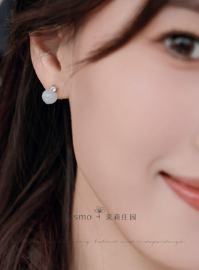 经典气质日常纯银蓝色戴妃耳钉女