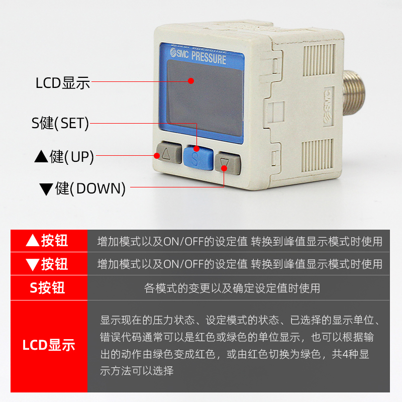 SMC真空数显压力开关ISE30A智能控制器ZSE30AF-01-NL/P/C/D压力表-图1