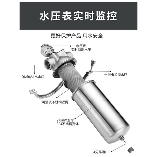 入户304不锈钢前置过滤器反冲洗家用全屋自来水管道大流量净水器 - 图0