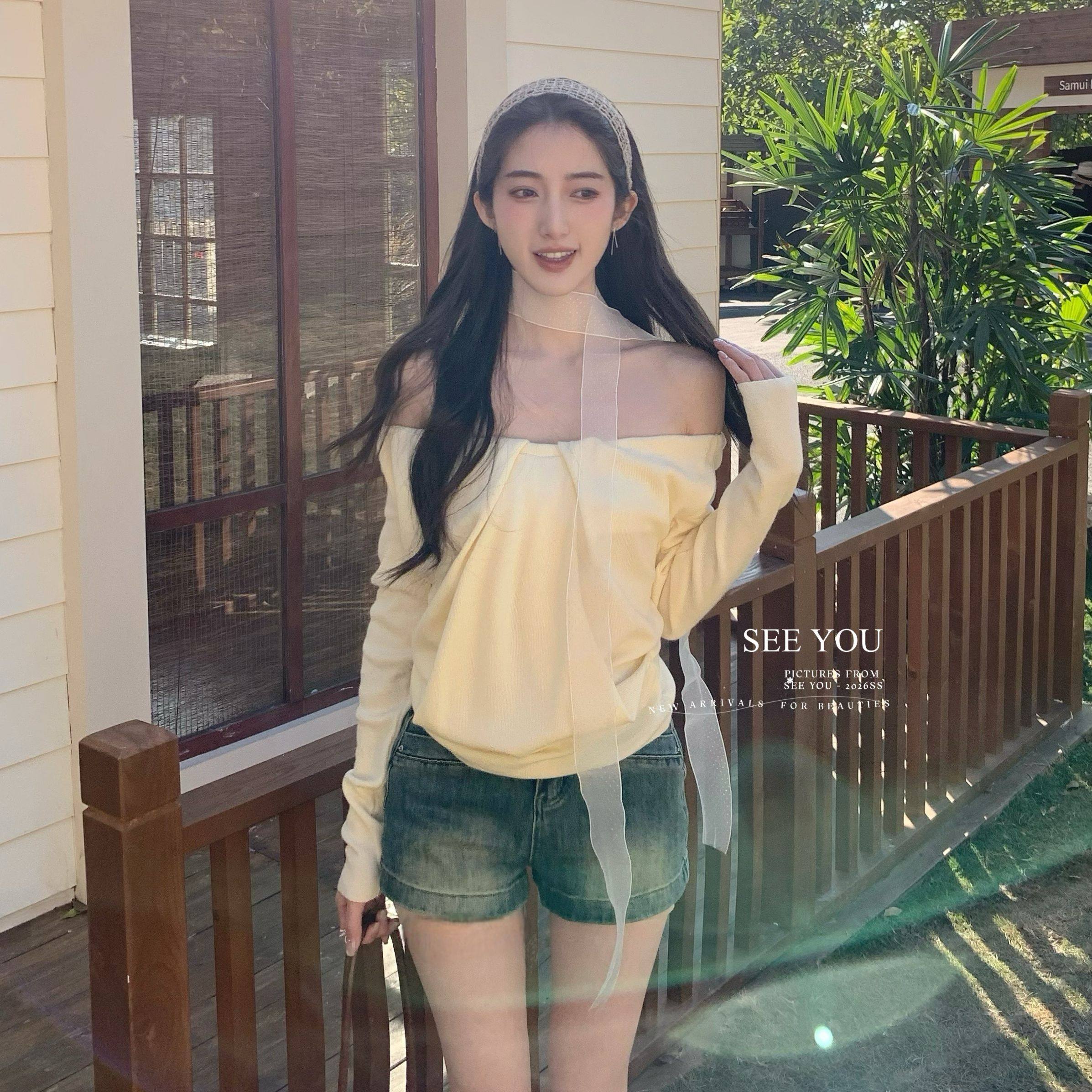 SEE YOU-春日云朵一字肩丨软huhu露肩气质上衣针织衫C2610LC2610,淘宝优惠券,粉丝福利购,淘宝优惠卷