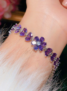新款轻奢紫色水晶锆石手链复古精致温柔甜美高级感百搭显白手环女