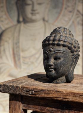 仿古国风佛首摆件艺术手工佛头茶室玄关办公室禅意工艺品