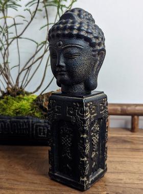仿古国风佛首摆件艺术手工雕刻石雕佛头茶室玄关办公室禅意工艺品