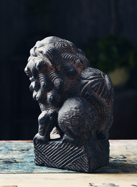 中式风会所茶室清供镇宅做旧摆件