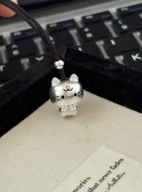 足银999躲猫猫咪吊坠可爱呆萌纯银新品项链送闺蜜女友礼物百搭