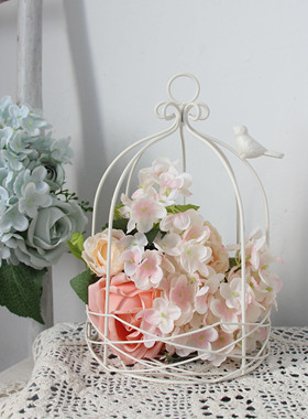 ins风装饰鸟笼铁艺装饰品家居多肉盆栽盘花盆多功能家居饰品摆件