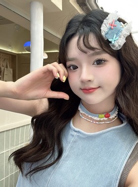 奈里nicein独立设计 逃跑苹果 彩色串珠蕾丝choker气质少女感颈带