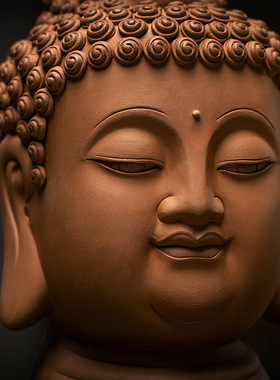 新中式紫砂佛头佛首佛像禅意摆件陶瓷东南亚如来佛玄关走廊装饰品