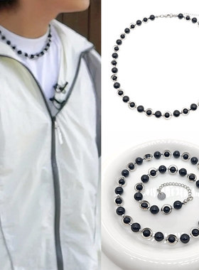 耶耶 石凯同款黑玛瑙胆石圆边框个性拼接百搭项链披荆斩棘的哥哥