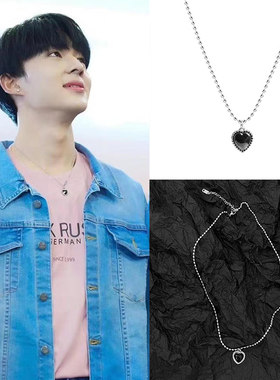zeenunew林景云黑色爱心吊坠项链