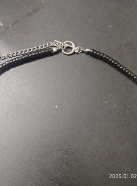 AC新品黑色天然石橙红玛瑙蓝白色松石串珠项链圈锁骨链气质百搭