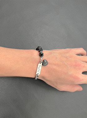 庄达菲欠欠儿同款黑色爱心手链环