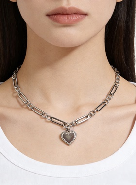 吴添豪同款爱心吊坠圈环拼接钛钢项链锁骨项圈金屋藏骄娇