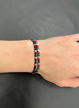 苏有朋同款黑白蓝灰虎眼石手链圈