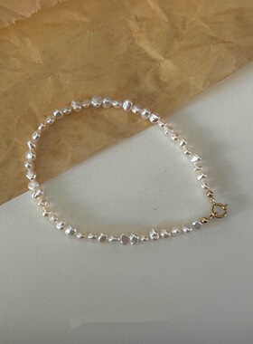 稀有强光天然巴洛克极细小珍珠不规则极细珍珠14k包金手链叠戴