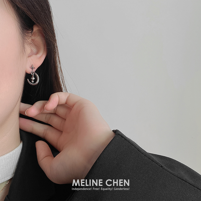 MELINE CHEN 复古黑星月小众设计师高级感潮气质ins甜酷个性男女 - 图0