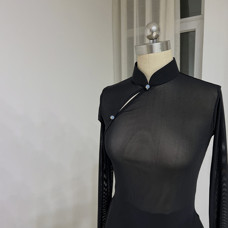 艺考黑色秧歌舞蹈纱衣古典舞舞蹈服裤身韵练功服女上衣飘逸定制 - 图0