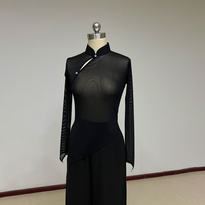艺考黑色秧歌舞蹈纱衣古典舞舞蹈服裤身韵练功服女上衣飘逸定制 - 图3
