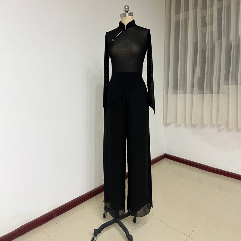 艺考黑色秧歌舞蹈纱衣古典舞舞蹈服裤身韵练功服女上衣飘逸定制 - 图2