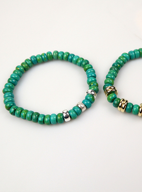 手链925纯银松石散珠休闲复古