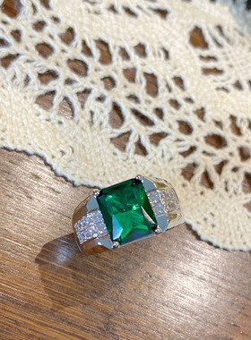 浴血黑帮绿色欧美镀白金男戒指