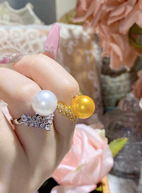 宝石贝珠戒指山茶珠宝法式贵气