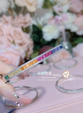 镀真金强保色镶嵌彩宝粉粉手镯